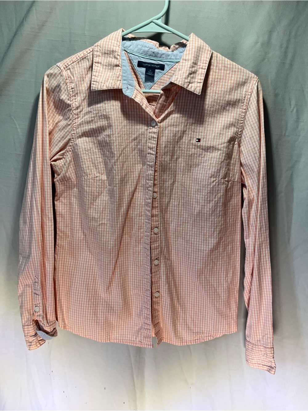 Tommy Hilfiger womens Peach Gingham Button-Down Shirt
